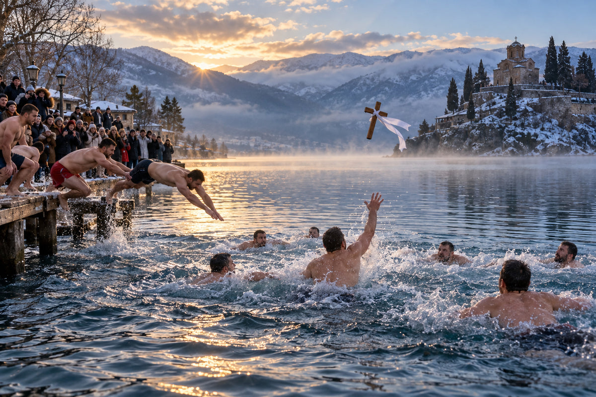 Mladići skaču u ledeno jezero za krst na Vodici
