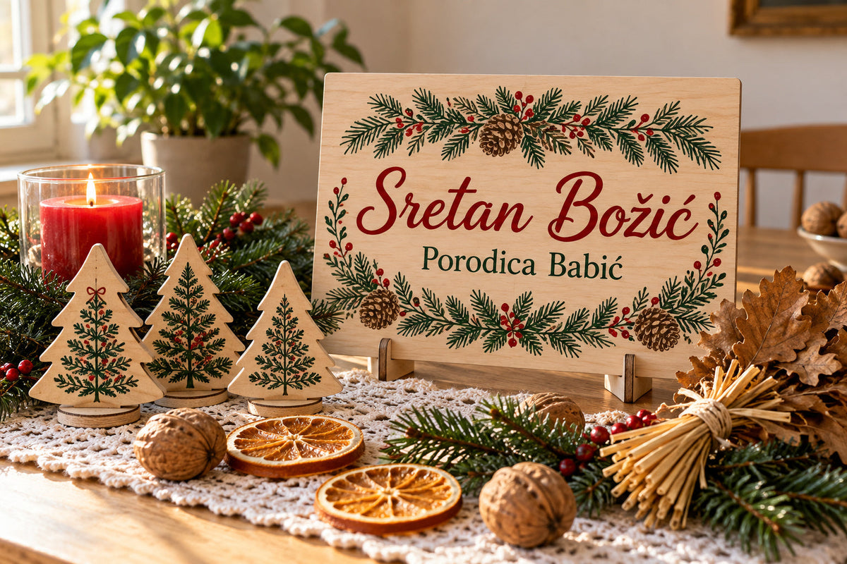 Božićna tabla na prazničnom stolu