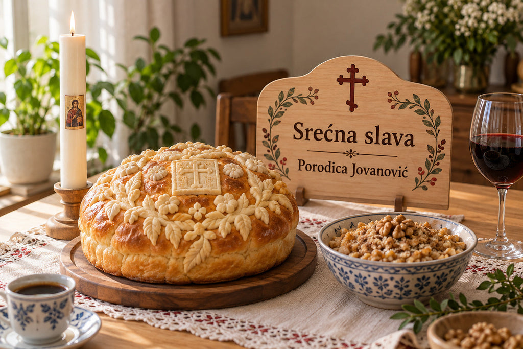 Slavska tabla na stolu za slavu