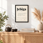 Poster Balkanski rečnik, reč Jebiga, iznad komode