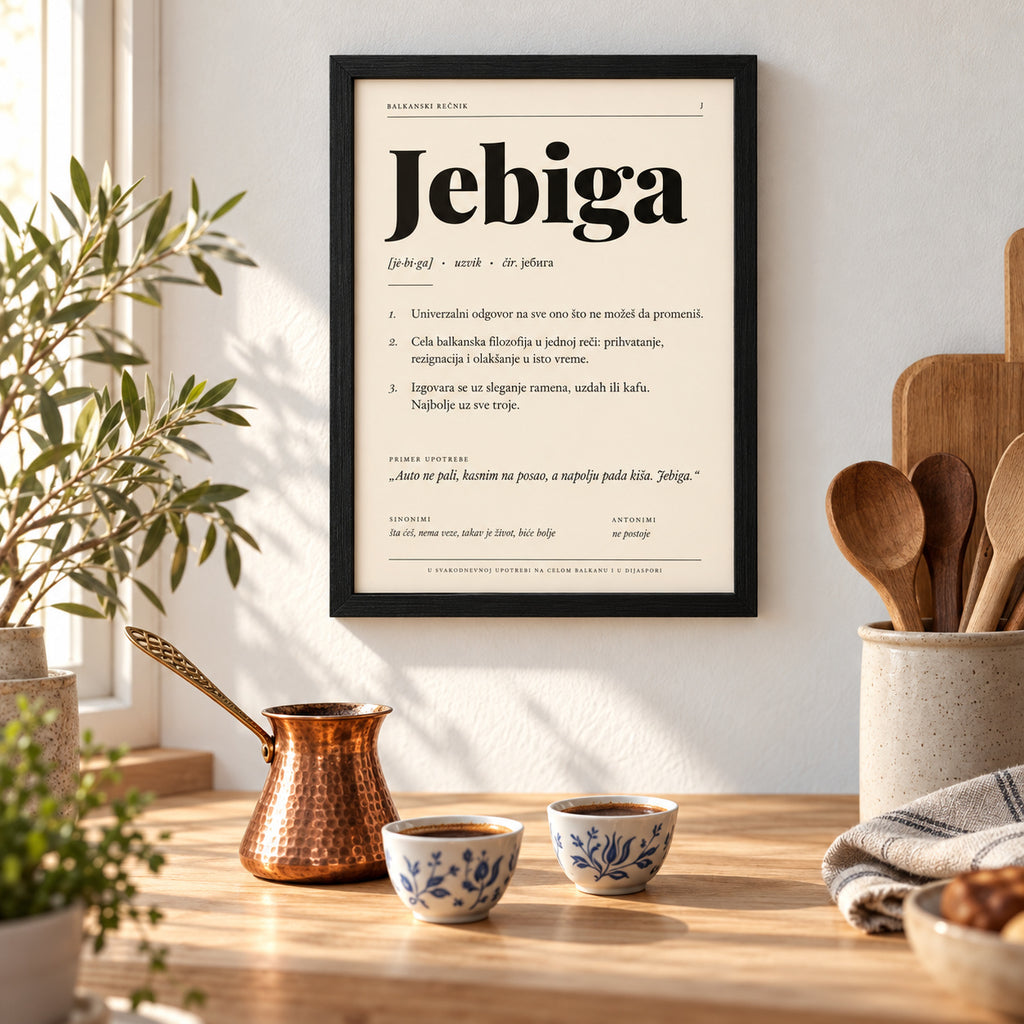 Poster Balkanski rečnik, reč Jebiga, u kuhinji